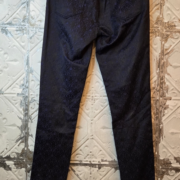 Cache Women's Low Rise Skinny Leg Pants Blue/Black Floral Jacquard Design Size 2 - Picture 8 of 11